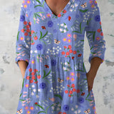 PURPLE LONG BLOUSE WITH V-NECK
