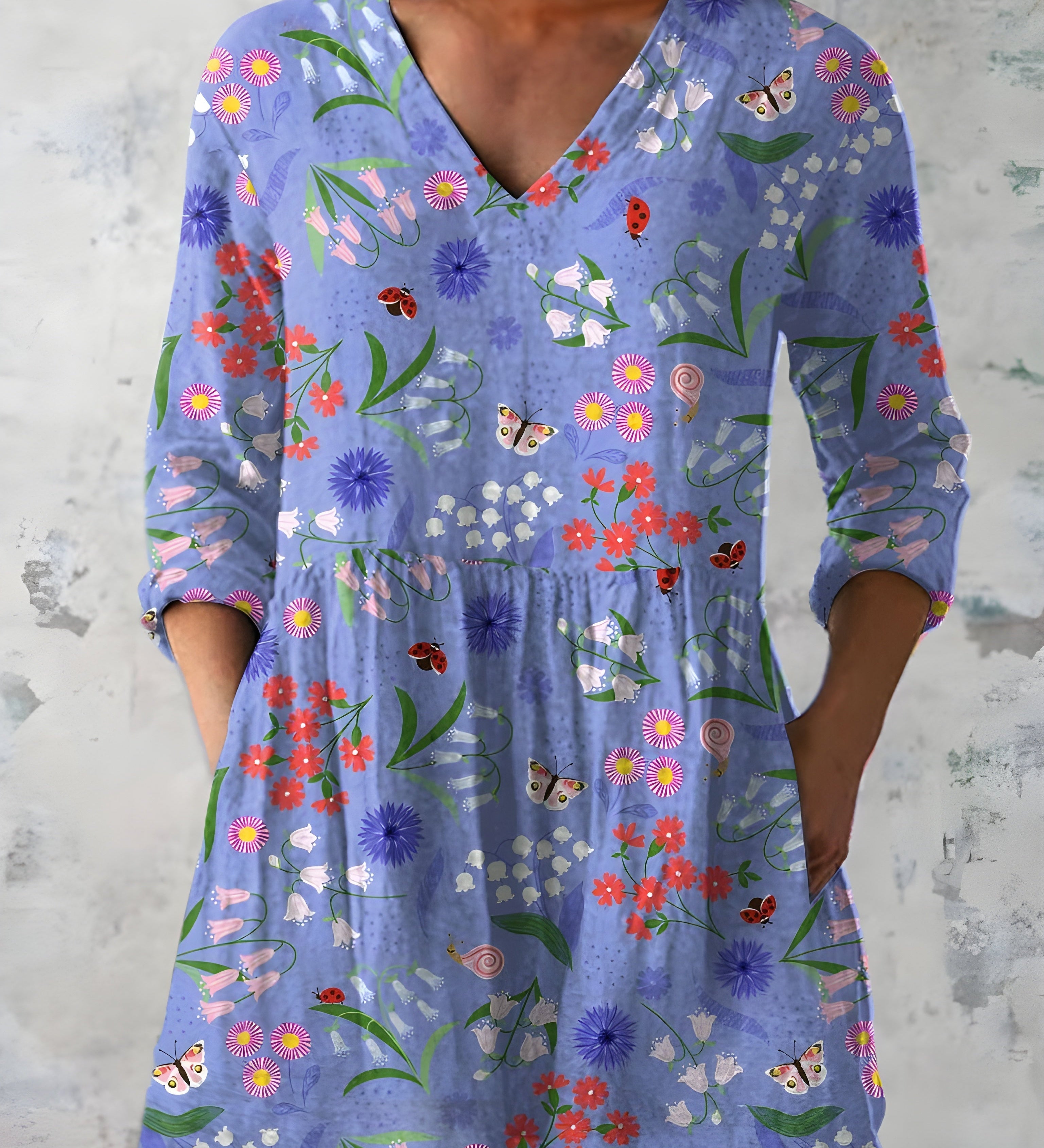 PURPLE LONG BLOUSE WITH V-NECK