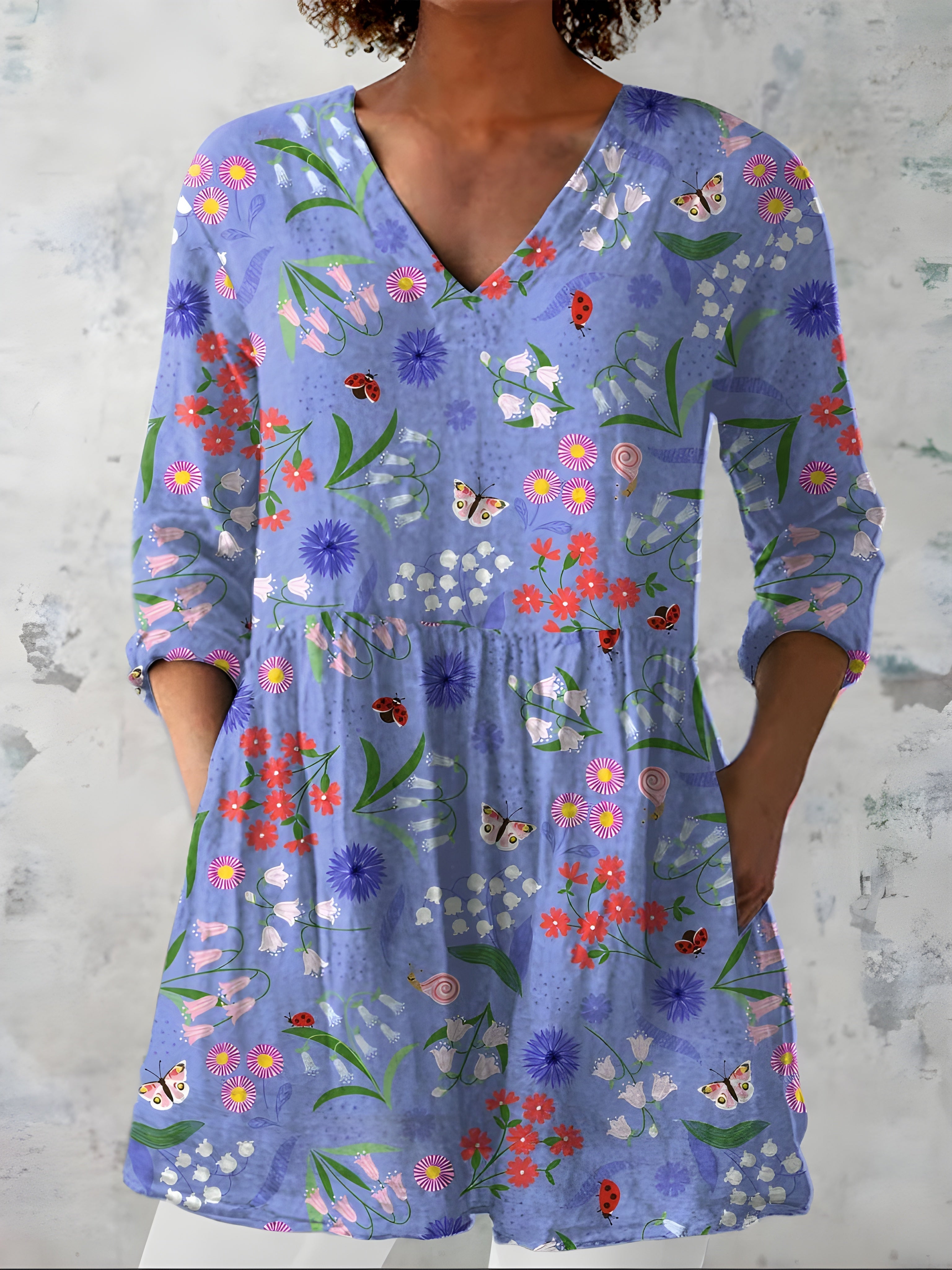 PURPLE LONG BLOUSE WITH V-NECK