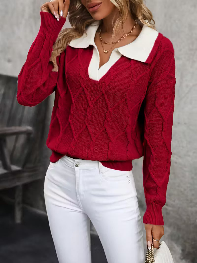 CABLE KNIT SWEATER WITH COLLAR