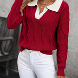 CABLE KNIT SWEATER WITH COLLAR
