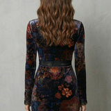 Solenza – Baroque lace plunge – Velvet mini dress