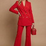 Tailleur donna strutturato – blazer incrociato, pantaloni svasati