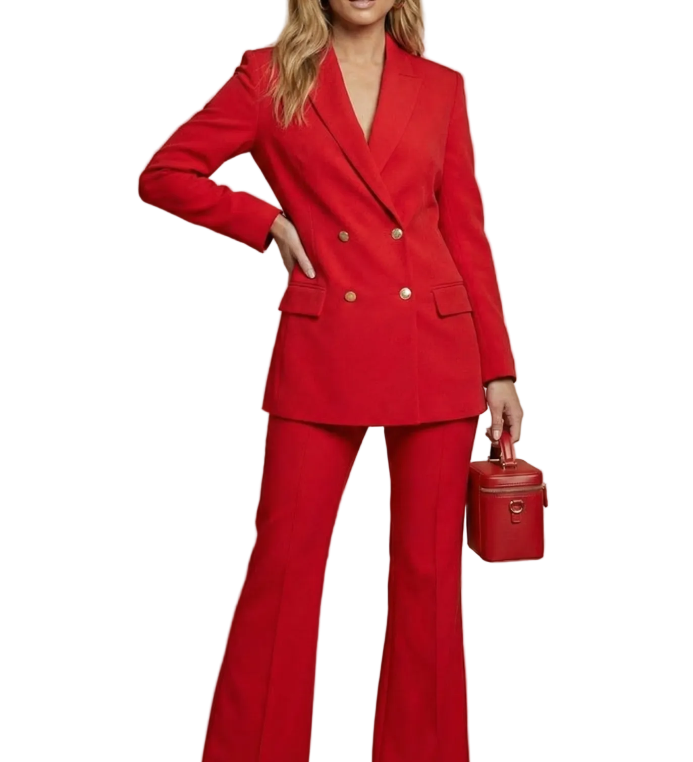 Tailleur donna strutturato – blazer incrociato, pantaloni svasati
