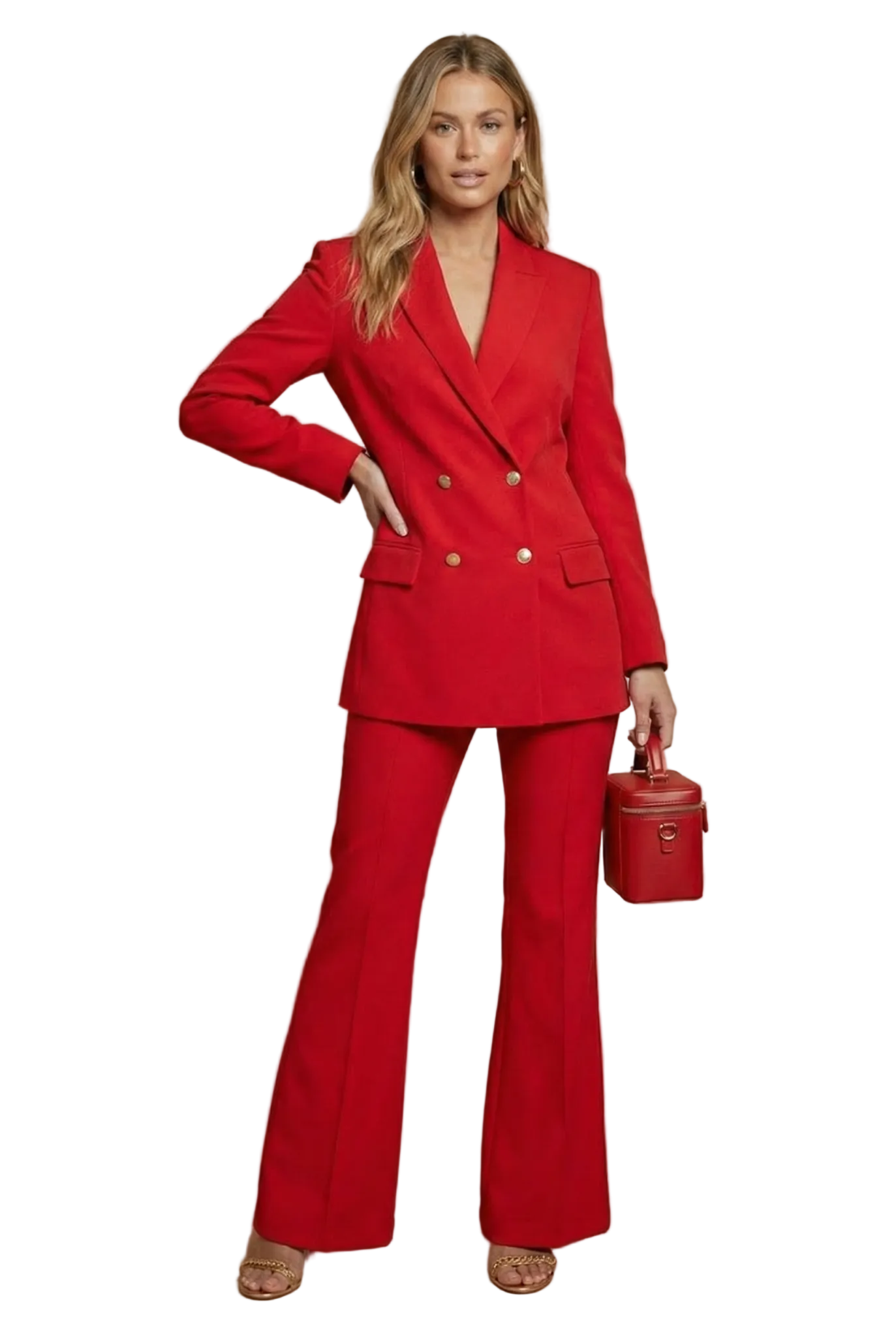 Tailleur donna strutturato – blazer incrociato, pantaloni svasati