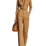 Camel Tailored Zip-Front Jumpsuit