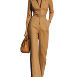 Camel Tailored Zip-Front Jumpsuit
