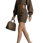 Aderisse – Structured knit fit – Belted mini dress (Belt included)