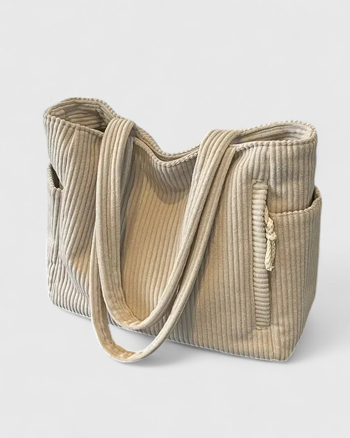 RIBBED TOTE BAG WITH DRAWSTRING DETAIL