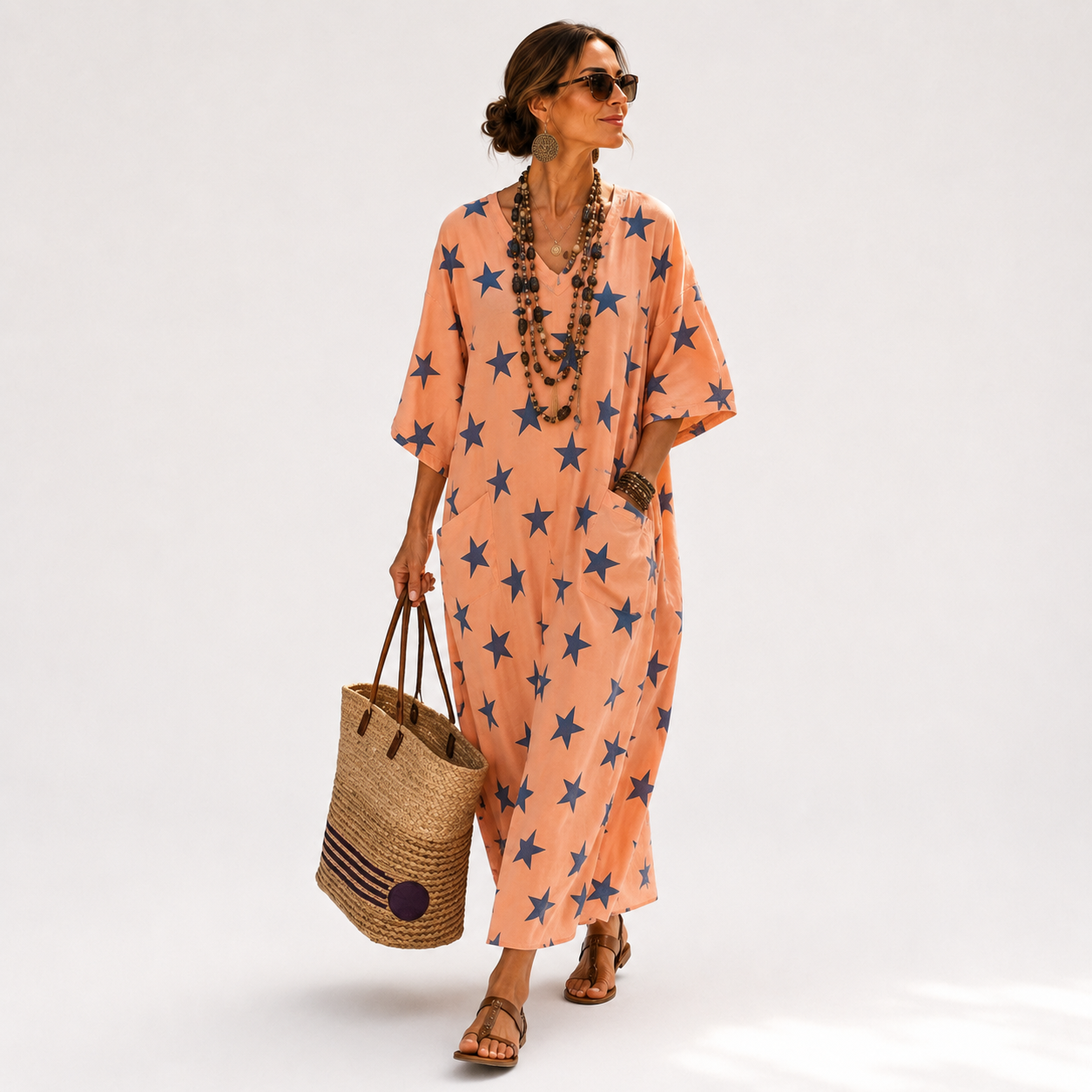 CORAL STAR PRINT CAFTAN