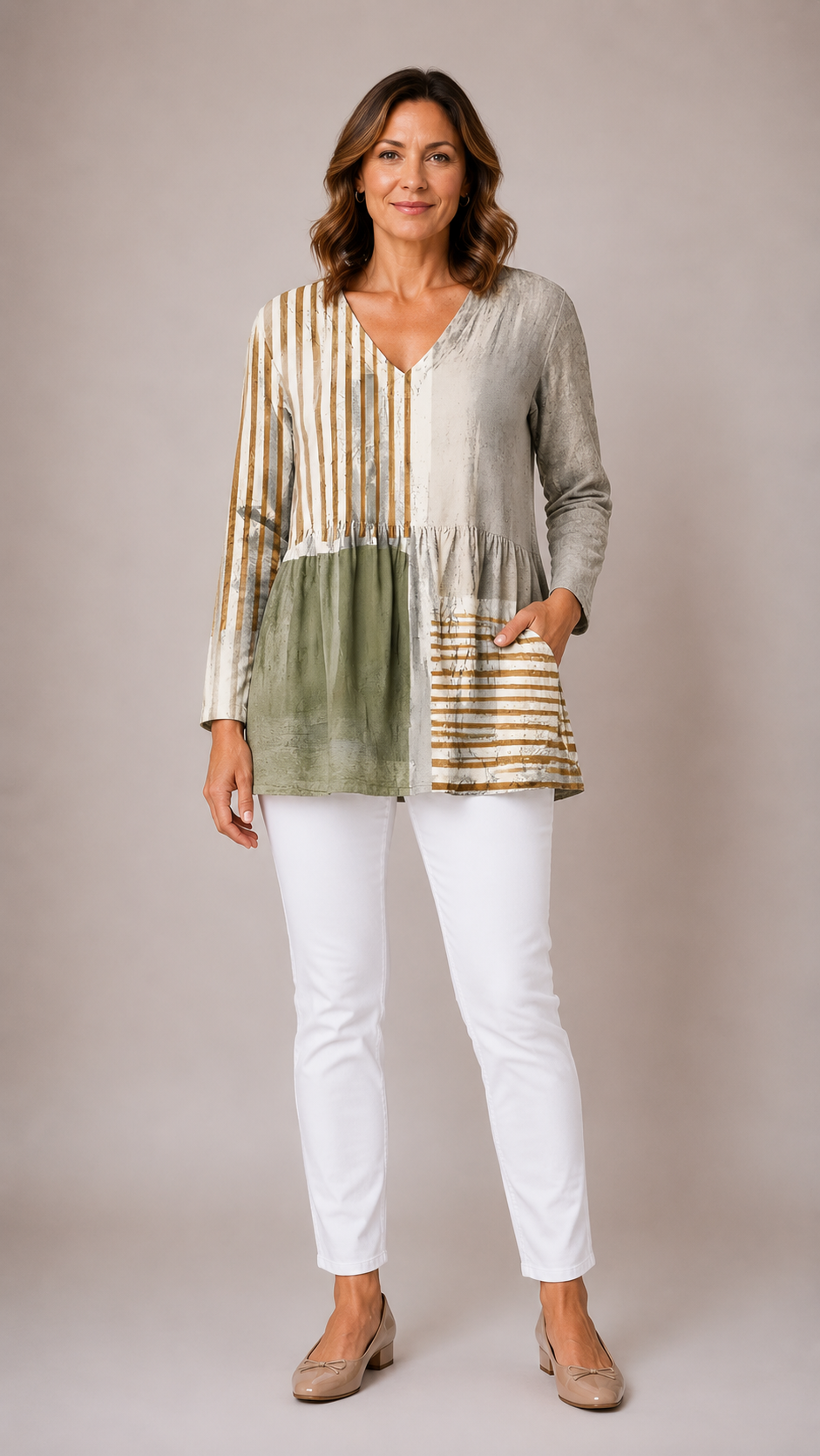 MULTICOLOUR LONG BLOUSE WITH V-NECK 6