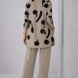 TAUPE WITH BLACK PRINT THREE-PIECE SET