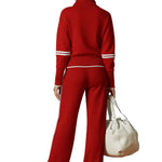 Retro Sporty Webbing Grey-white Half-zip Sweatshirt And Wide-leg Pants Set