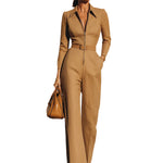 Camel Tailored Zip-Front Jumpsuit