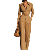 Camel Tailored Zip-Front Jumpsuit