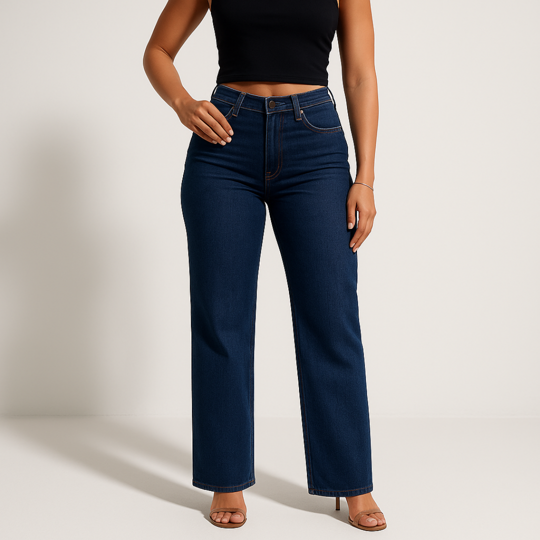 ELASTIC MID-WAIST DENIM PANTS