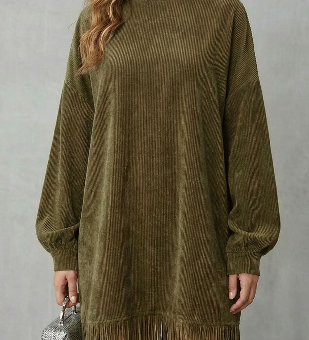 Castellaine – Fringed charm – Turtleneck mini dress