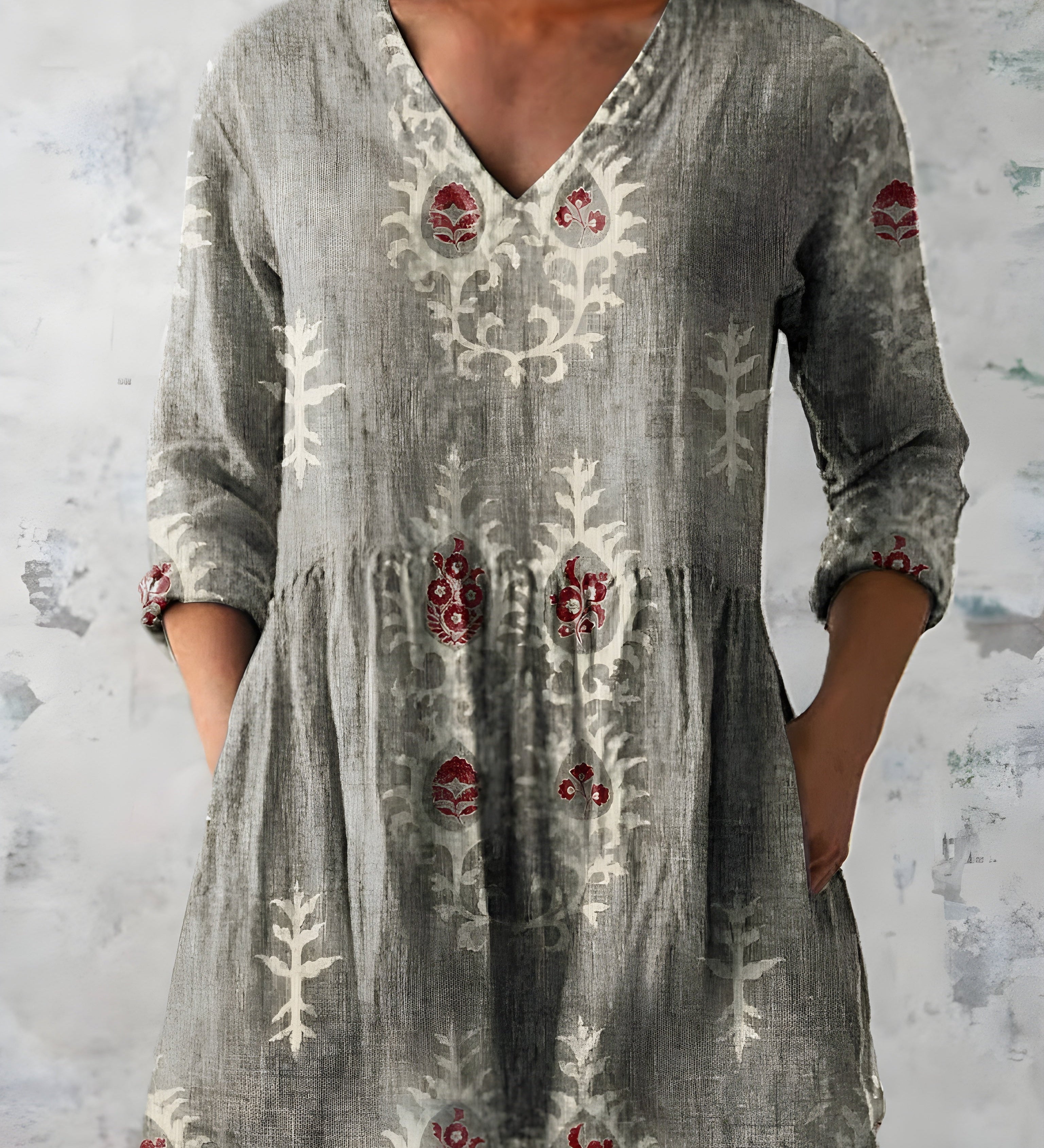GREEN LONG BLOUSE WITH V-NECK 1