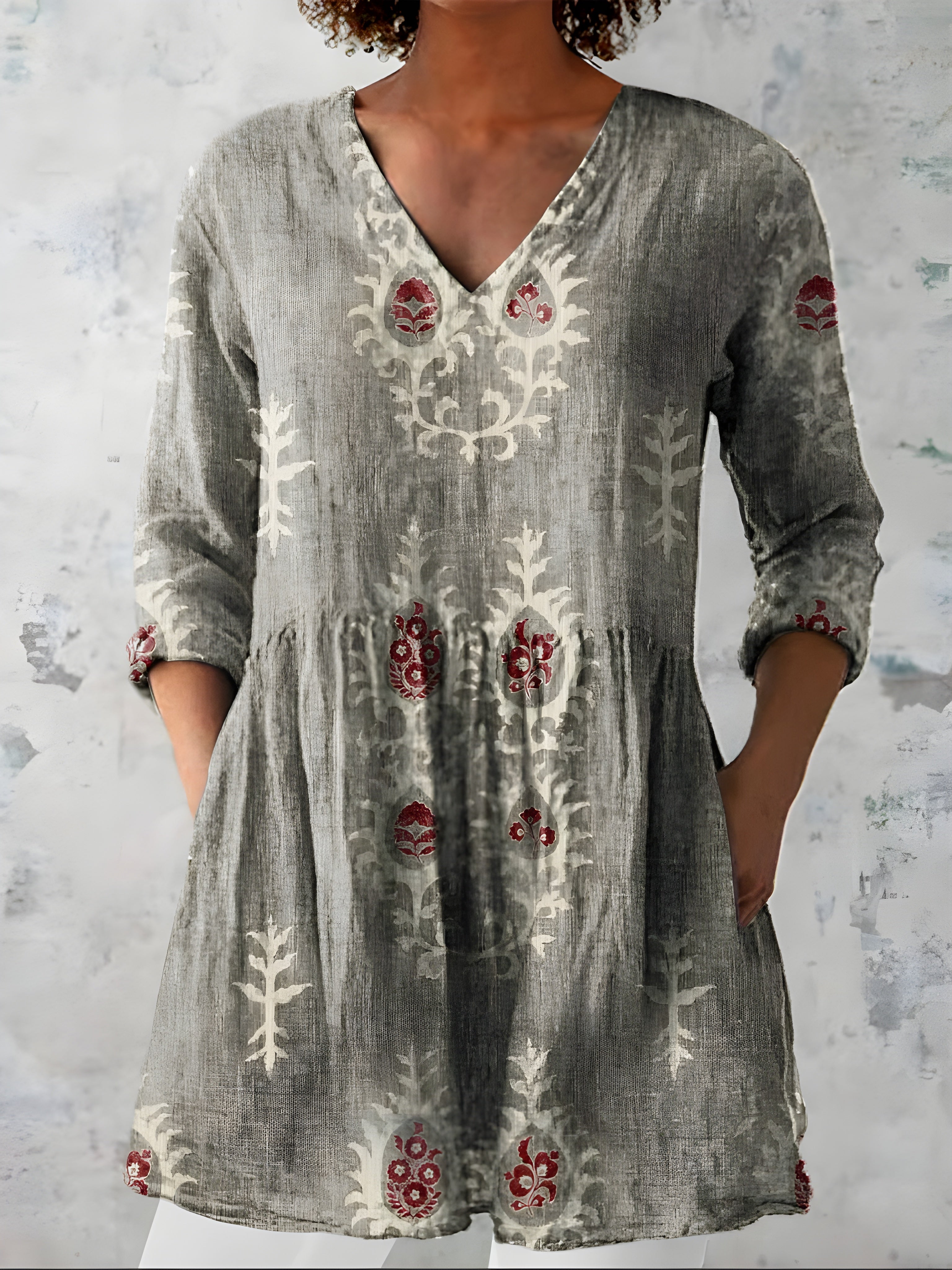 GREEN LONG BLOUSE WITH V-NECK 1