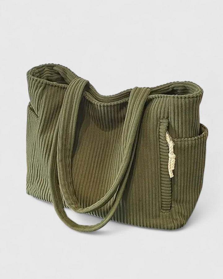 RIBBED TOTE BAG WITH DRAWSTRING DETAIL