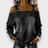 CASUAL BUCKLE STRAP DENIM TOP