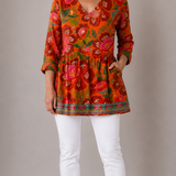 RED ORANGE LONG BLOUSE WITH V-NECK