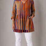 ORANGE LONG BLOUSE WITH V-NECK