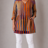 ORANGE LONG BLOUSE WITH V-NECK