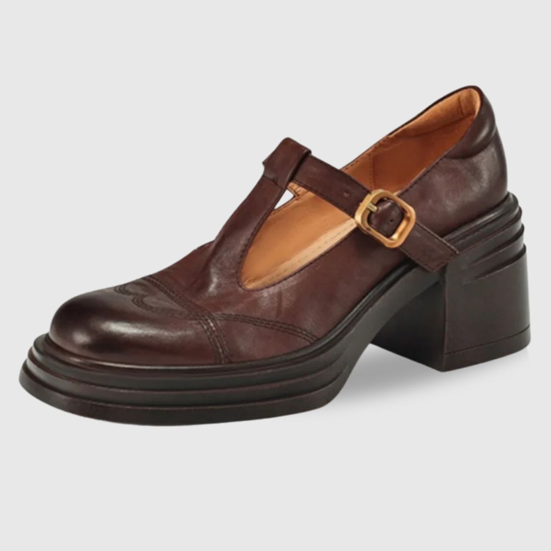 COMFORT LEATHER MARY JANE SHOES WITH T-STRAP