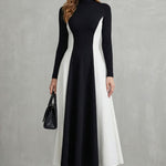 Mariveille – Sculpted contrast flow – Turtleneck dress
