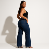 ELASTIC MID-WAIST DENIM PANTS