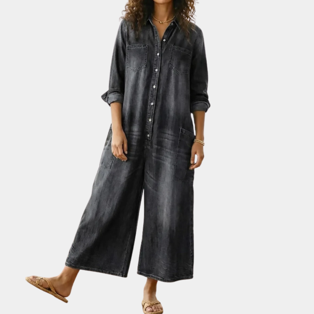 RELAXED WIDE-LEG DENIM JUMPSUIT