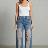Lunetta – Vintage mesh patchwork – Wide-leg jeans