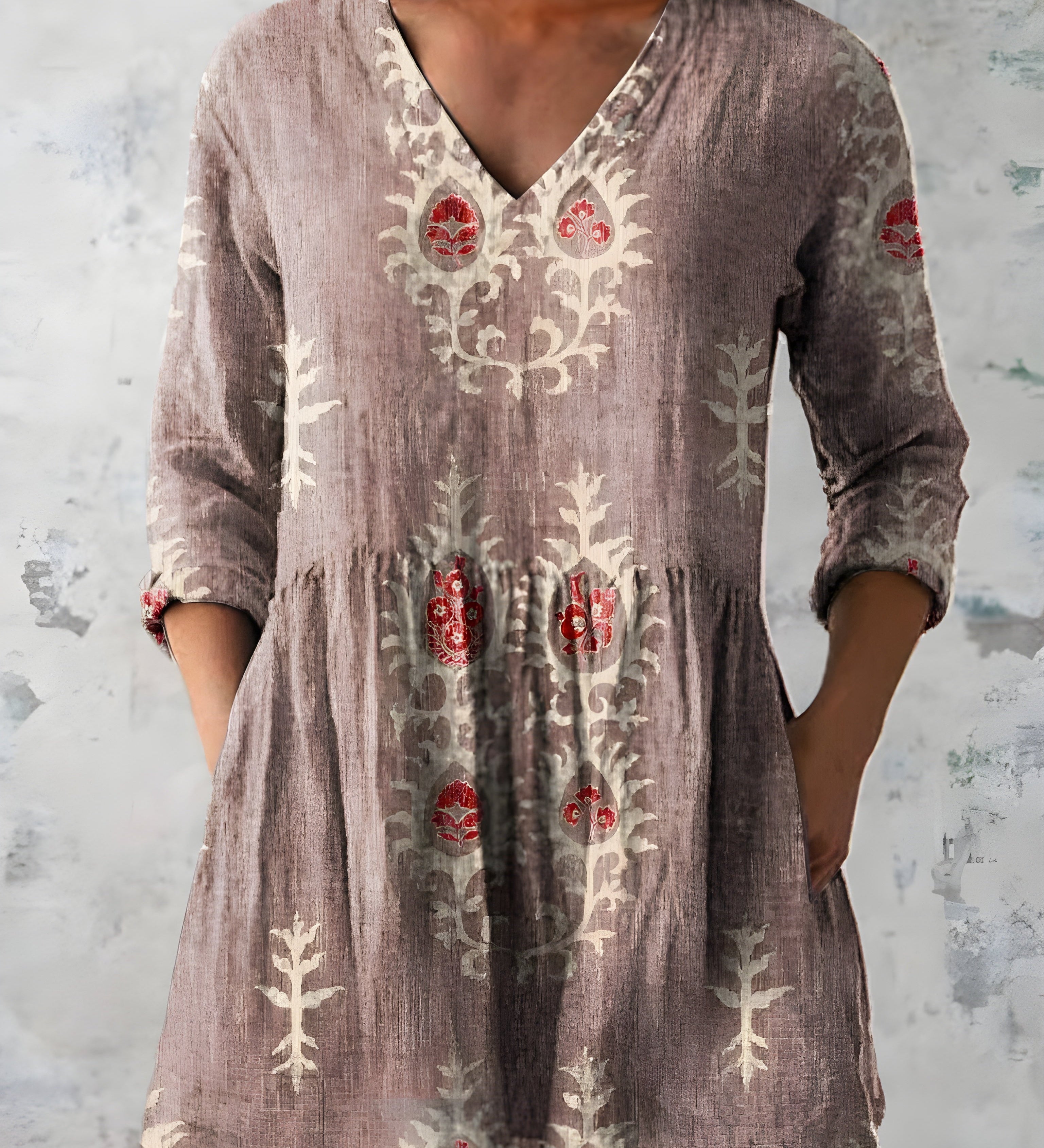 GREEN LONG BLOUSE WITH V-NECK 1