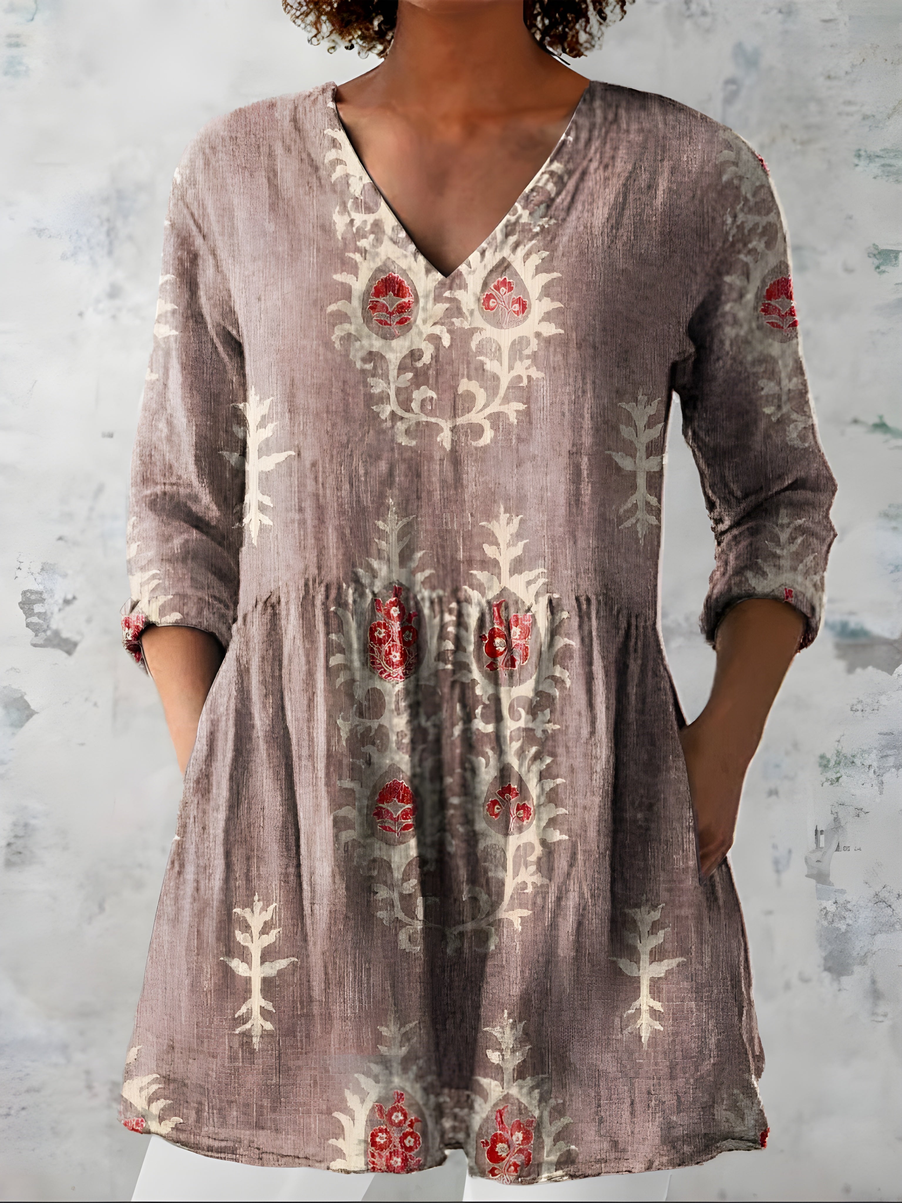 GREEN LONG BLOUSE WITH V-NECK 1
