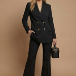 Tailleur donna strutturato – blazer incrociato, pantaloni svasati
