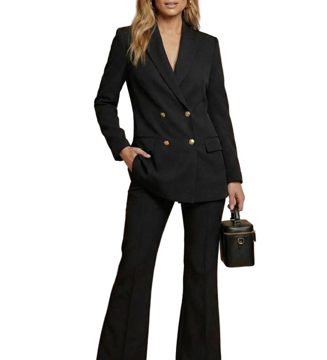 Tailleur donna strutturato – blazer incrociato, pantaloni svasati
