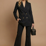 Tailleur donna strutturato – blazer incrociato, pantaloni svasati