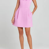 FEMININE MINI DRESS WITH FLORAL APPLIQUÉS