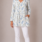 WHITE LONG BLOUSE WITH V-NECK