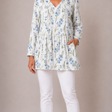 WHITE LONG BLOUSE WITH V-NECK