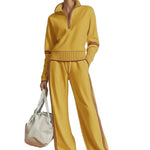 Retro Sporty Webbing Grey-white Half-zip Sweatshirt And Wide-leg Pants Set