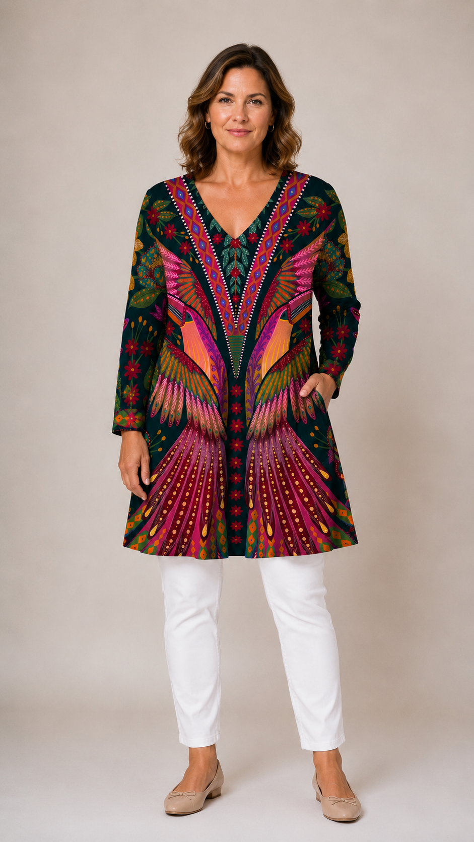 MULTICOLOUR LONG BLOUSE WITH V-NECK 8