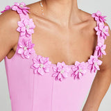 FEMININE MINI DRESS WITH FLORAL APPLIQUÉS