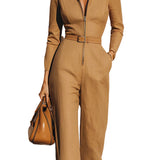 Camel Tailored Zip-Front Jumpsuit