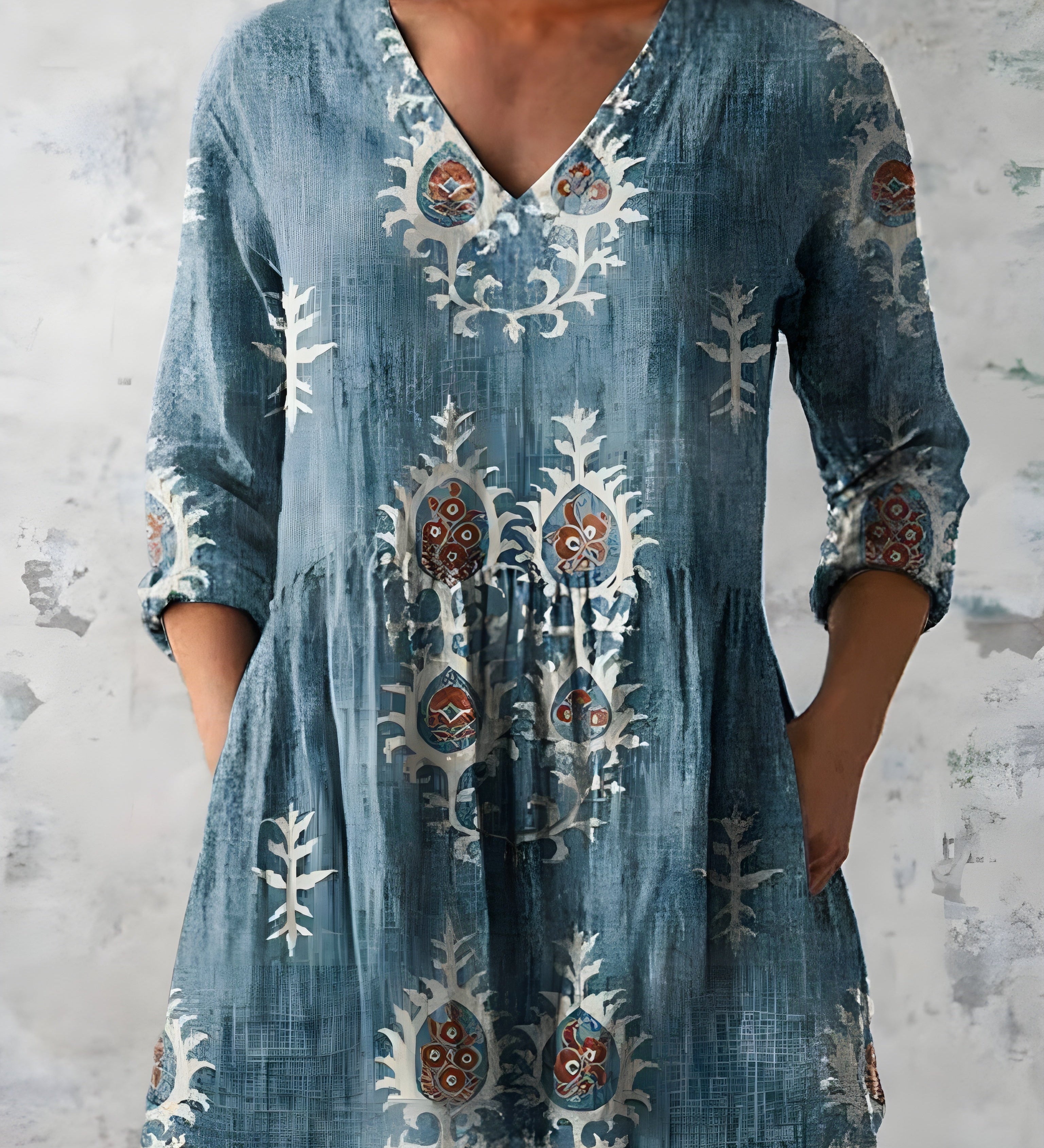 GREEN LONG BLOUSE WITH V-NECK 1