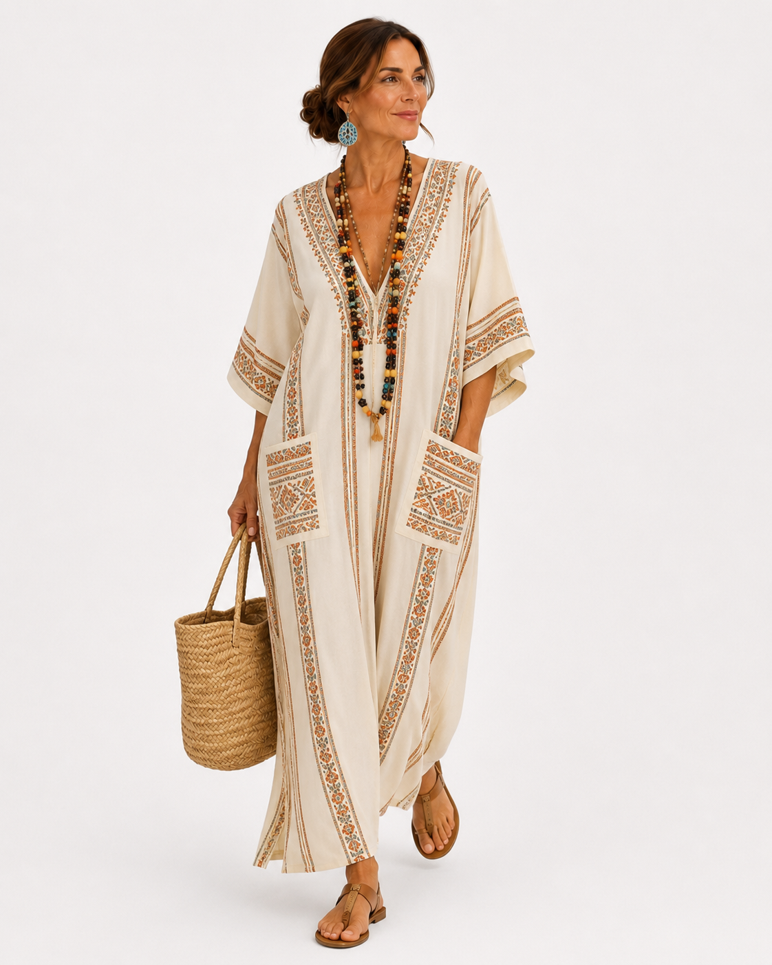 BEIGE ETHNIC CAFTAN