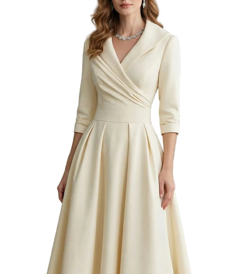 Élodianne – Draped collar elegance – Midi dress