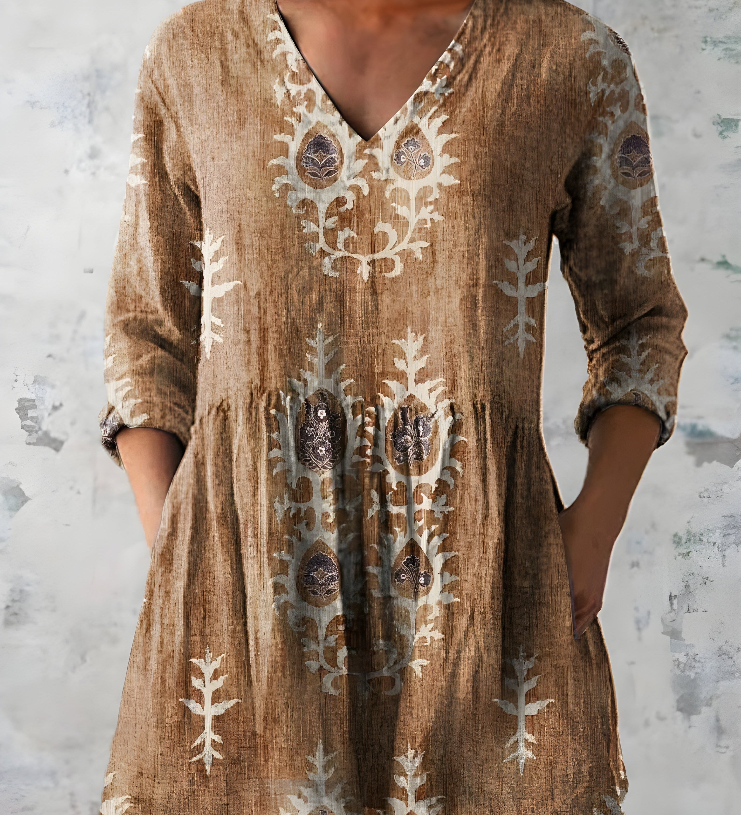 GREEN LONG BLOUSE WITH V-NECK 1