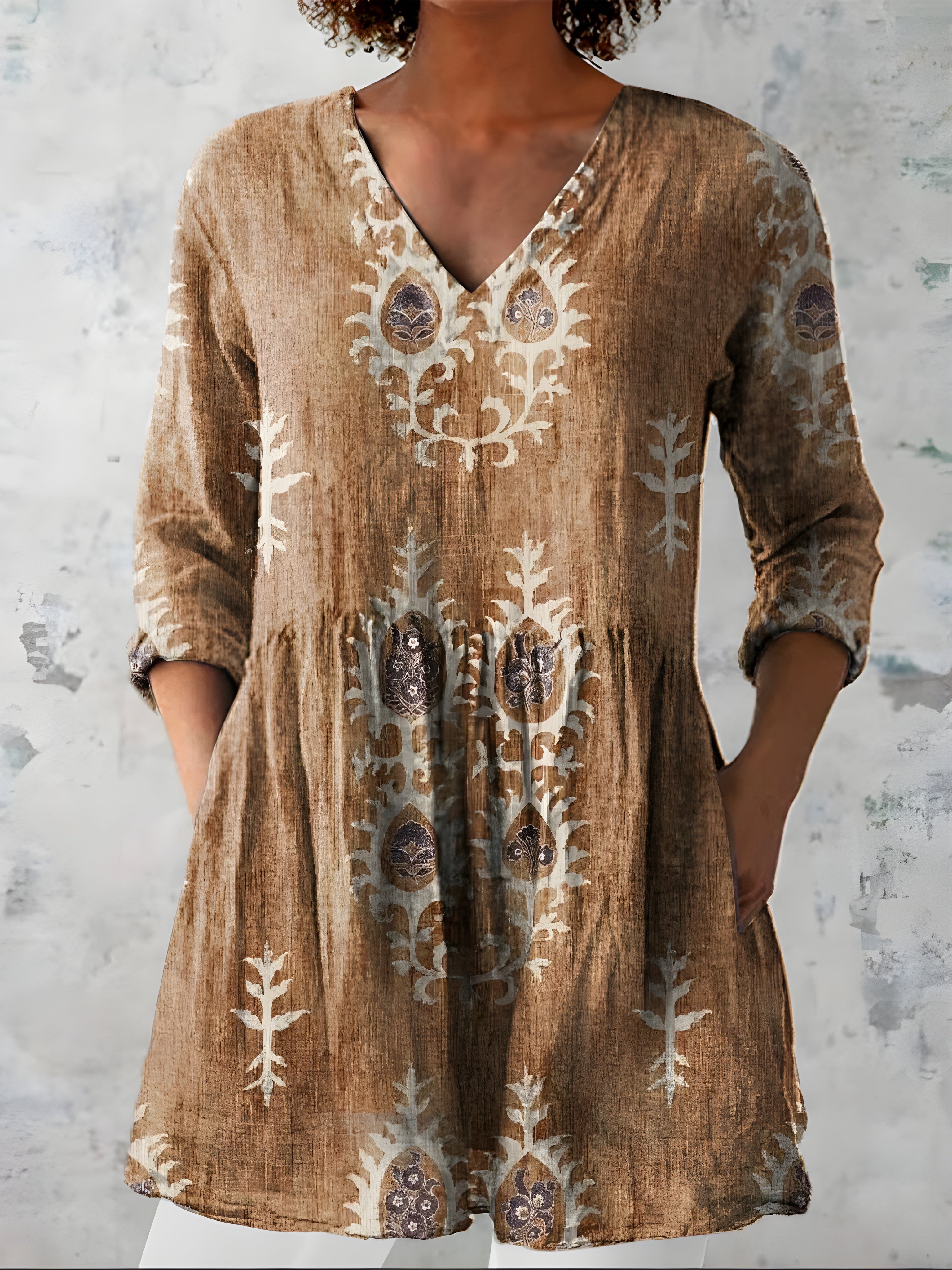 GREEN LONG BLOUSE WITH V-NECK 1